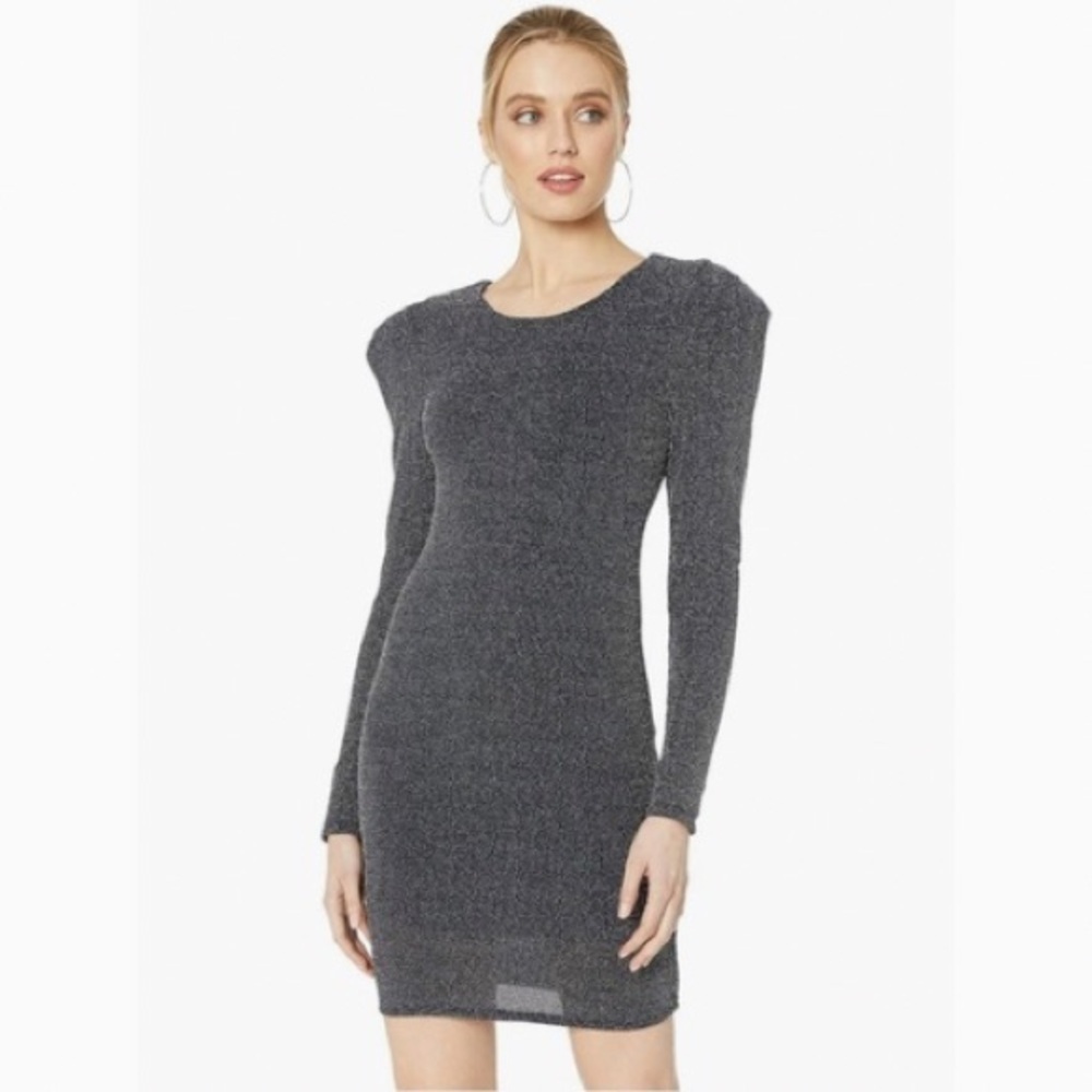 NWT BCBGeneration Party Dress Medium Black & Silver Puff Sleeve Bodycon Knit